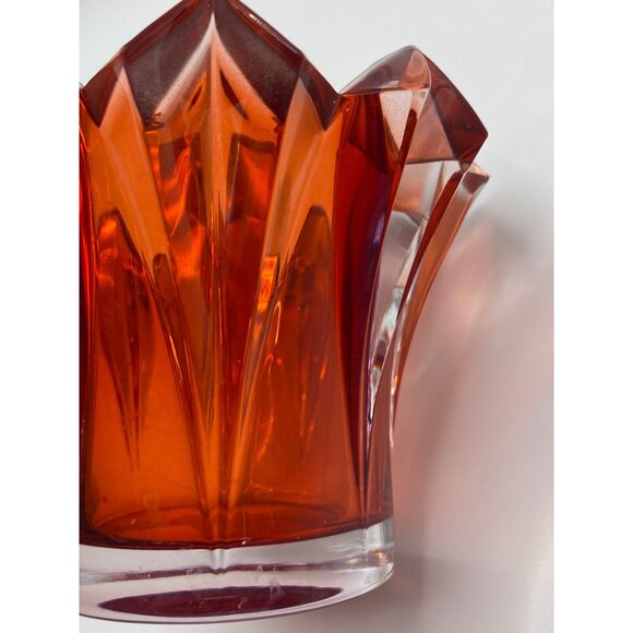Mikasa Skyline-XMAS Red Glass Votive Candle Holder 4.5" Czech Republic Faceted D - Picture 7 of 9
